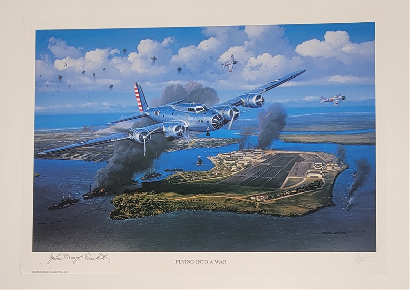 John Davy Crockett Autographed "Flying Into a War" 11x16 Lithograph
