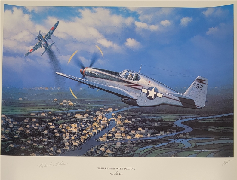 Chuck Older Autographed "Triple Dates With Destiny" 18x22 Lithograph