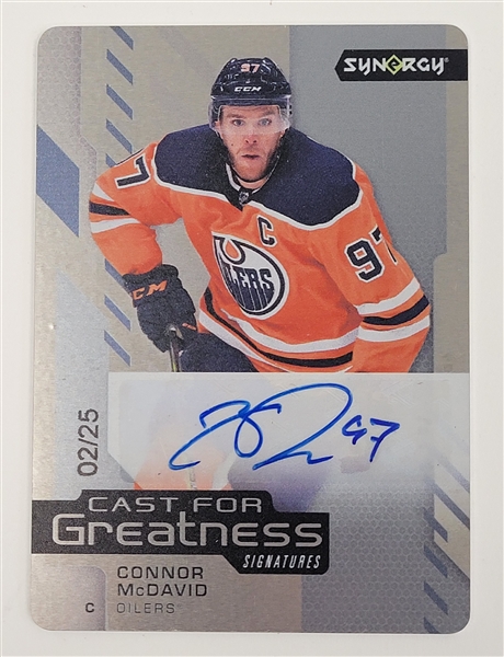 Connor McDavid 2021-22 Upper Deck Synergy Metal Cast For Greatness Signatures Card LE #2/25