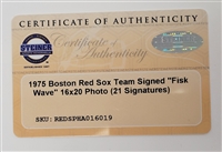 1975 Boston Red Sox Team Signed Fisk Wave 16x20 Photo Steiner
