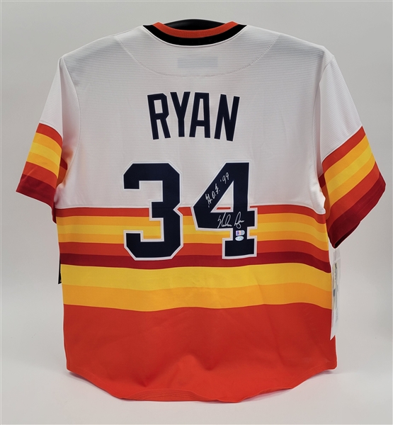 Nolan Ryan Autographed & HOF Inscribed Houston Astros Cooperstown Collection Jersey