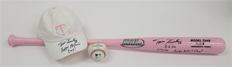 Torii Hunter 2006 Mothers Day Game Used & Autographed Lot w/ Bat, Baseball, & Hat