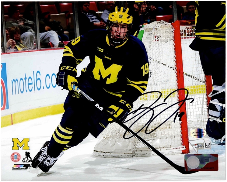 Dylan Larkin Autographed University of Michigan Wolverines Hockey 8x10 Color Photo Horizontal Fanatics