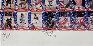 Herb Brooks Mike Eruzione & Jim Craig Autographed 1980 Olympic Hockey Team Uncut Card Sheet 25x28 Beckett LOA