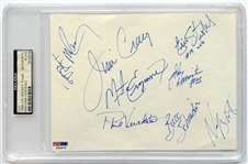 Herb Brooks Autographed 1980 US Olympic Hockey Team Signed 8x6 Cut w/ 9 Signatures PSA/DNA Encapsulated