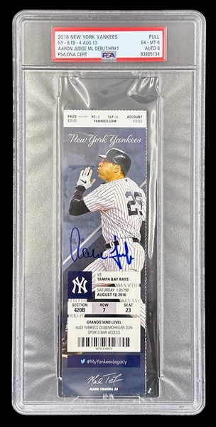 Aaron Judge RARE Autographed MLB Debut Game, 1st Hit, 1st Home Run Full Ticket 8/13/16 PSA/DNA Fanatics MLB Authentication