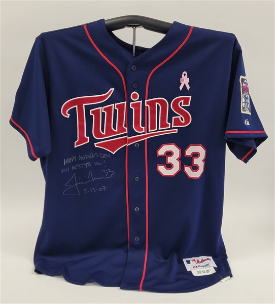 Justin Morneau 2007 Minnesota Twins Game Used & Autographed Mothers Day Jersey MLB w/ Twins LOA