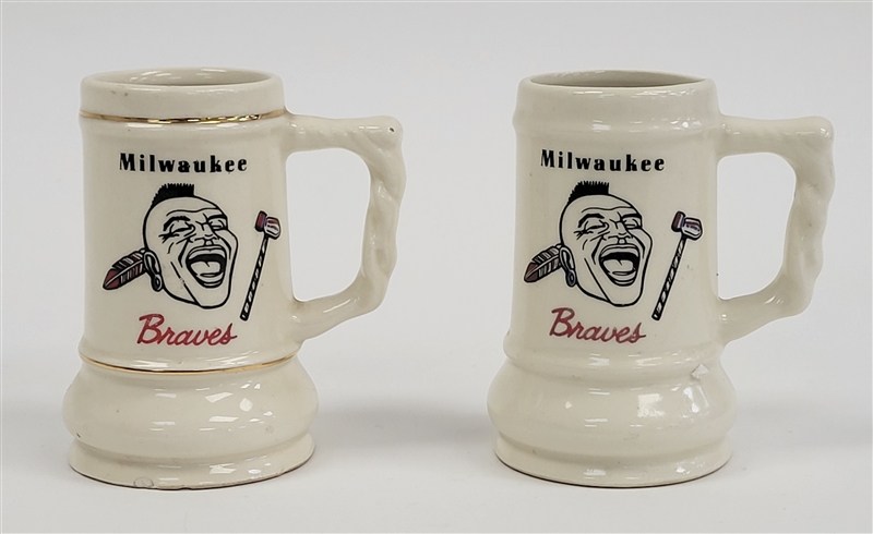 Lot of (2) 1957 & 1958 Milwaukee Braves Champion Mini Mugs