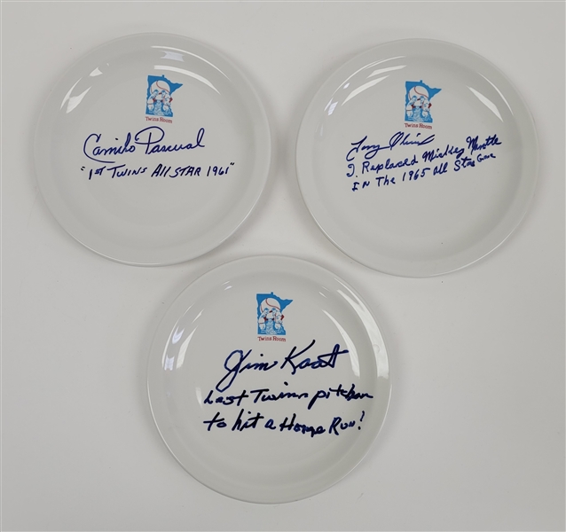 Lot of 3 Jim Kaat, Tony Oliva, & Camilo Pascual Autographed & Inscribed c. 1960s Minnesota Twins Met Stadium Medium Dishes