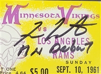 Fran Tarkenton Autographed & Inscribed 1961 Minnesota Vikings Met Stadium Debut Ticket