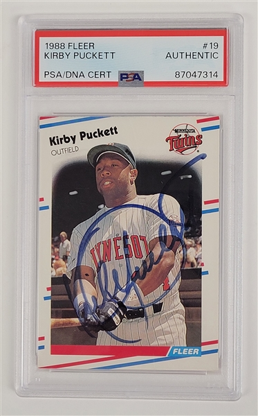 Kirby Puckett Autographed 1988 Fleer #19 Card PSA/DNA Authentic