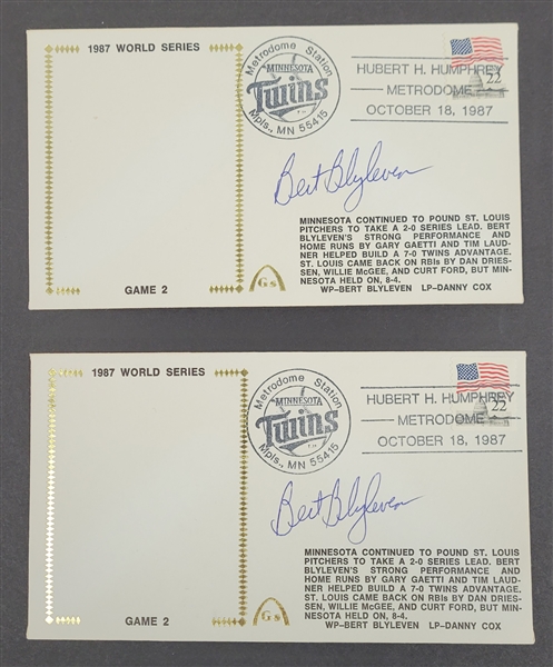 Lot of 2 Bert Blyleven Autographed 1987 World Series Game 2 Cachets
