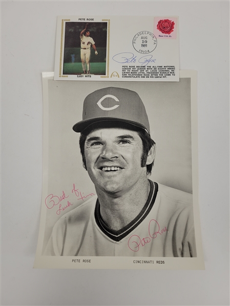 Pete Rose Autographed 8x10 Photo & Envelope