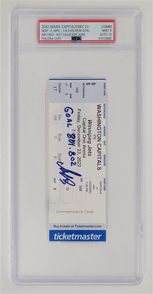 Alexander Ovechkin Autographed Commemorative Ticket From Game in Which He Passed Gordie Howe in Goals PSA 9 Auto 10