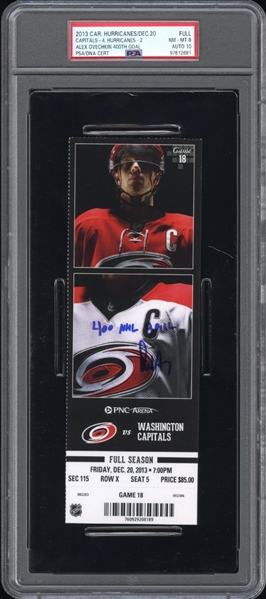 Alexander Ovechkin Autographed 400th Goal Full Ticket PSA 8 Auto 10