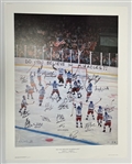 Team USA 1980 Miracle Hockey Team Autographed & Hometown Inscribed 32x26 Lithograph w/ Herb Brooks LE #1/10 Beckett LOA