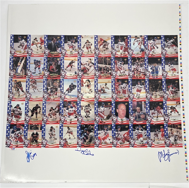 Herb Brooks, Mike Eruzione, & Jim Craig Autographed 1980 Olympic Hockey Team Uncut Card Sheet PSA/DNA