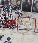 1980 Miracle Hockey Team Autographed & Hometown Inscribed Original Ben Labuzzetta 30x40 Canvas Painting Beckett