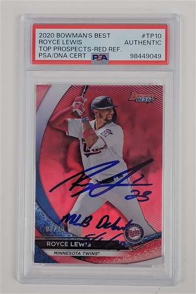 Royce Lewis Autographed & Inscribed 2020 Bowmans Best Top Prospects Red Refractor Card LE #8/10 PSA/DNA Authentic