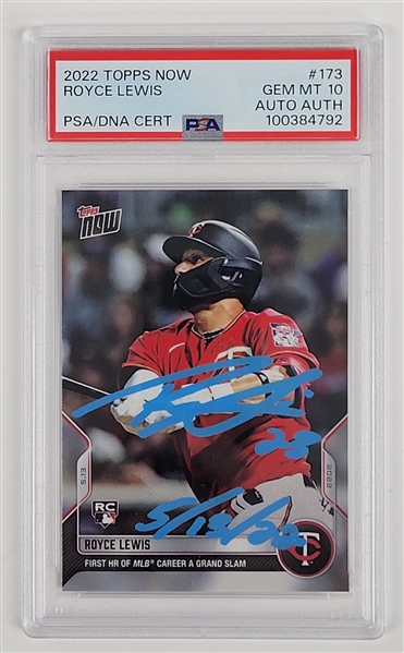 Royce Lewis Autographed & Inscribed 2022 Topps Now #173 Rookie Card PSA 10